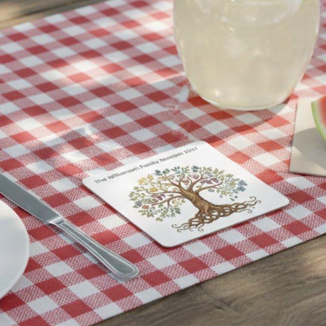 Family Reunion Coaster – Symbolic Family Tree Rechteckiger Pappuntersetzer (Family reunion paper drink coaster)
