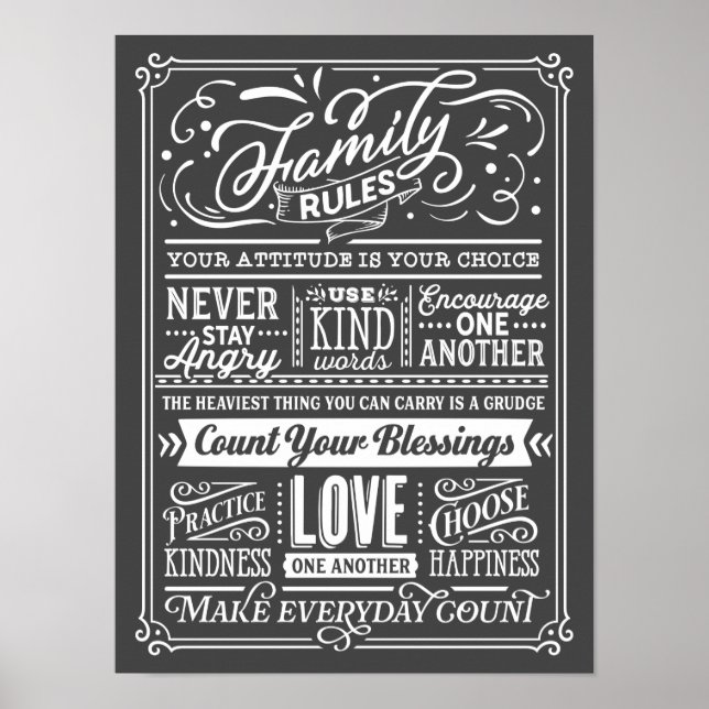 Family Rules Typography House Rules Cute Poster (Vorne)