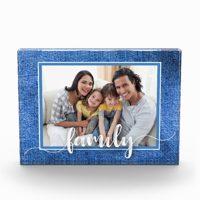 FAMILY Script Overlay Denim Fotoblock (Vorderseite)