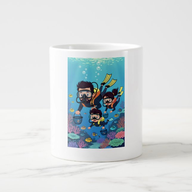 Family Scuba Diving Fun Jumbo-Tasse (Vorderseite)