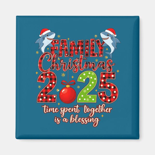 Family Shark Christmas 2025 Santa Merry Time Spent Magnet (Vorne)