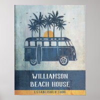 Family Summer Beach House Retro Van Mit Monogramm