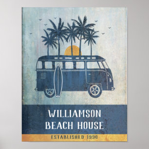 Family Summer Beach House Retro Van Mit Monogramm  Poster