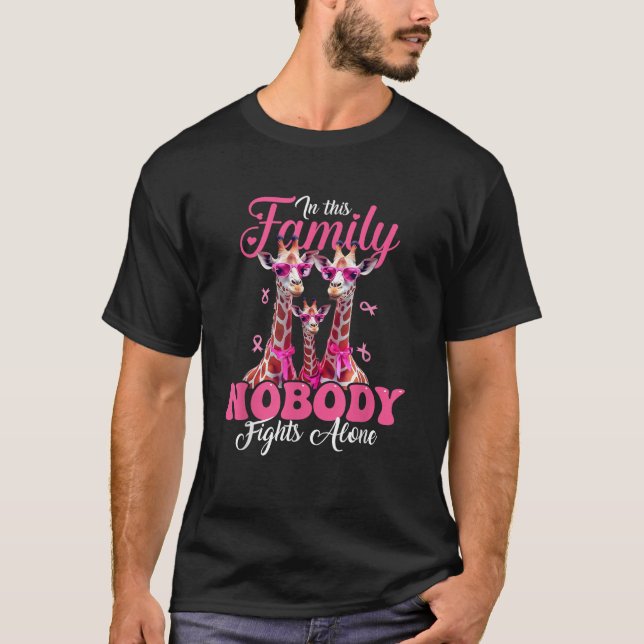 Family Support Squad Breast Cancer Awareness Giraf T-Shirt (Vorderseite)