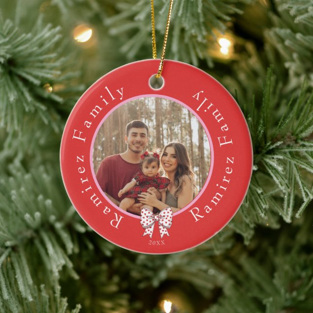 Family Sweetheart Bow Foto Year Ornament (Baum)
