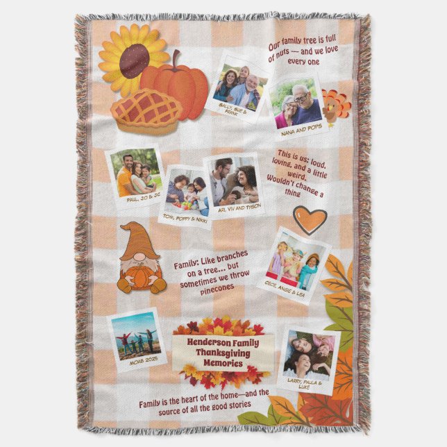 Family Thanksgiving Memories Photo Collage Decke (Vorderseite Vertikal)