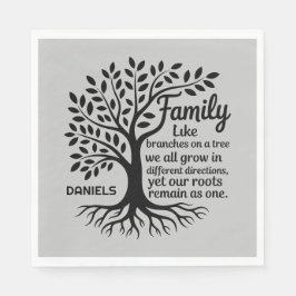 Family Tree Black & Gray Personalized Family Name Serviette