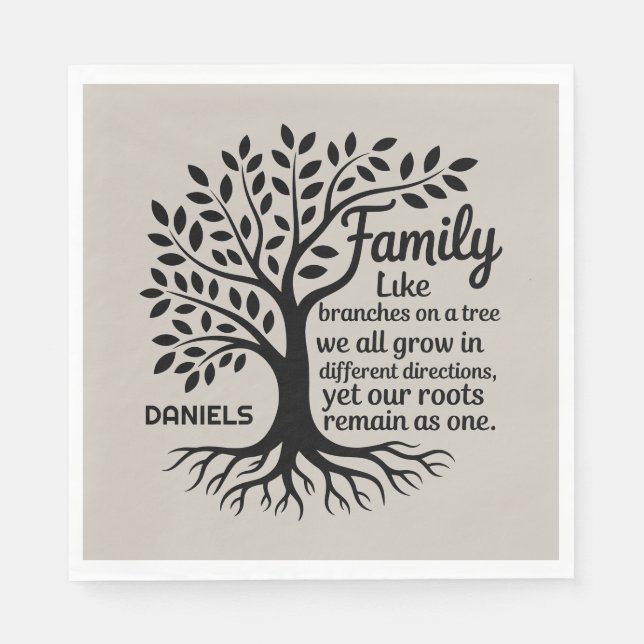 Family Tree Black & Tan Personalized Family Name Serviette (Vorderseite)