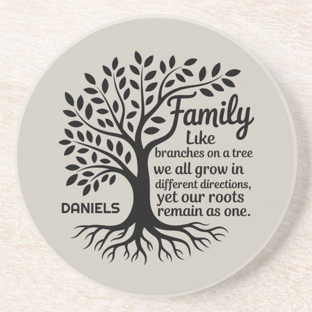 Family Tree Black & Tan Personalized Sandstone Getränkeuntersetzer (Vorne)