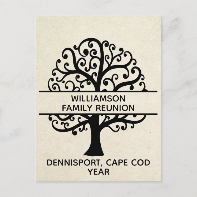 Family Tree Family Wiedersehen Black Modern Zeichn Postkarte (Vorderseite)