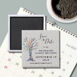 Family Tree Family Wiedersehen Save the Date Magnet<br><div class="desc">Laden Sie Ihre Familie ein, mit diesem Magneten Save the Date für ihre Family Wiedersehen. Auf grauem Hintergrund steht ein farbenfroher Mosaikbaum. Einfach anpassbar. Ändern Sie mithilfe des Entwurfstools die Textgröße, den Stil oder die Farbe. Weil wir unsere Kunstwerke erstellen, werden Sie dieses exakte Bild von anderen Designern nicht finden....</div>