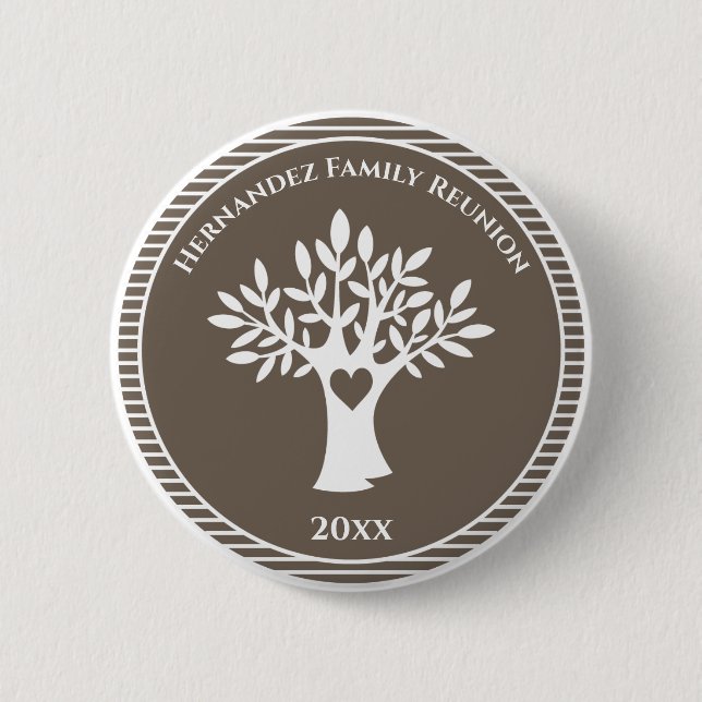 Family Tree Love Heart Family Reunion Brown Button (Vorderseite)