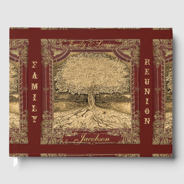 Family Tree Wiedersehen Guest Book Vintag Look Gästebuch (Vorderseite)