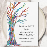 Family Tree Wiedersehen Save The Date<br><div class="desc">Frag deiner Familie mit dieser modernen und stilvollen Karte Save the Date für ihre Wiedersehen. Es hat einen bunten Stammbaum, der ursprünglich aus Glasmosaik hergestellt wurde. Einfach anpassbar mit Ihren Daten. Verwenden Sie die Option Weitere anpassen, um die Textgröße, den Stil oder die Farbe zu ändern. Weil wir unsere Kunstwerke...</div>