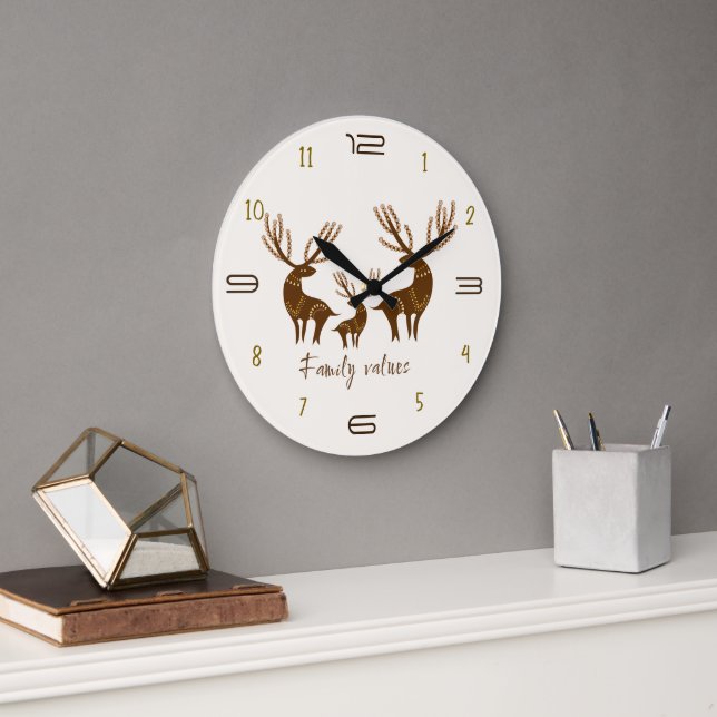 Family Values Deer Wall Clock Große Wanduhr (Büro)