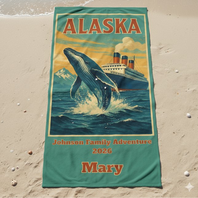 Family Wiedersehen Alaska Whale Cruise Strandtuch (Personalized Alaska Family Reunion Beach Towel)
