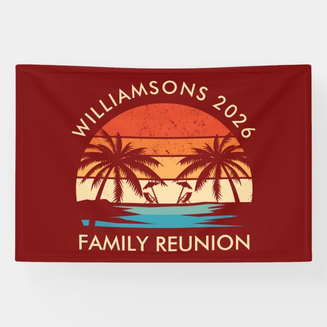 Family Wiedersehen Beach Party Retro Sonnenunterga Banner (Horizontal)