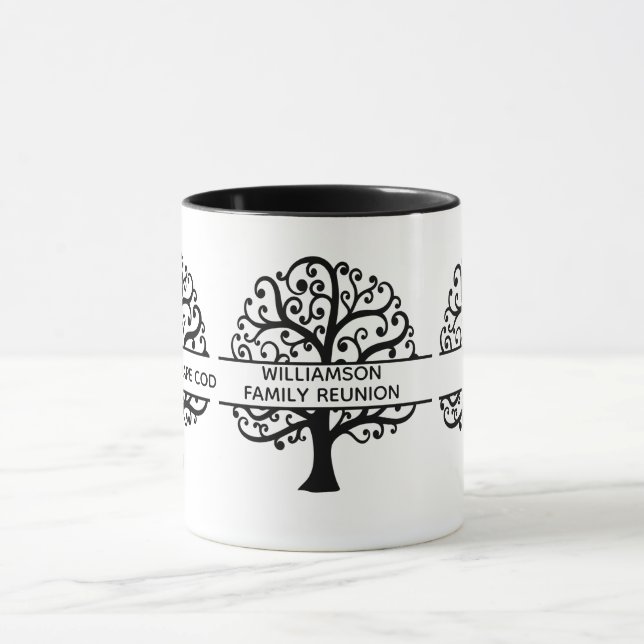 Family Wiedersehen Black Family Tree Moderner Zeic Tasse (Zentrum)