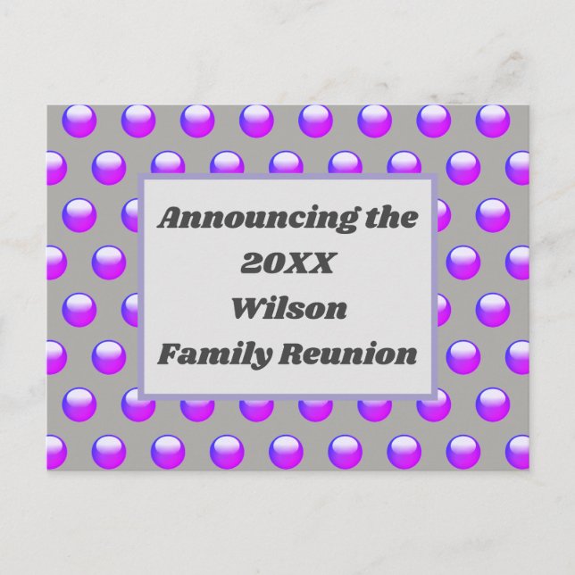 Family Wiedersehen Blue Lila Polka Dot Einladung Postkarte (Vorderseite)