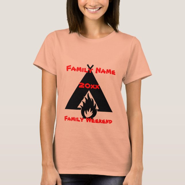 Family Wiedersehen Campfire und Zelt-Symbol T-Shirt (Vorderseite)