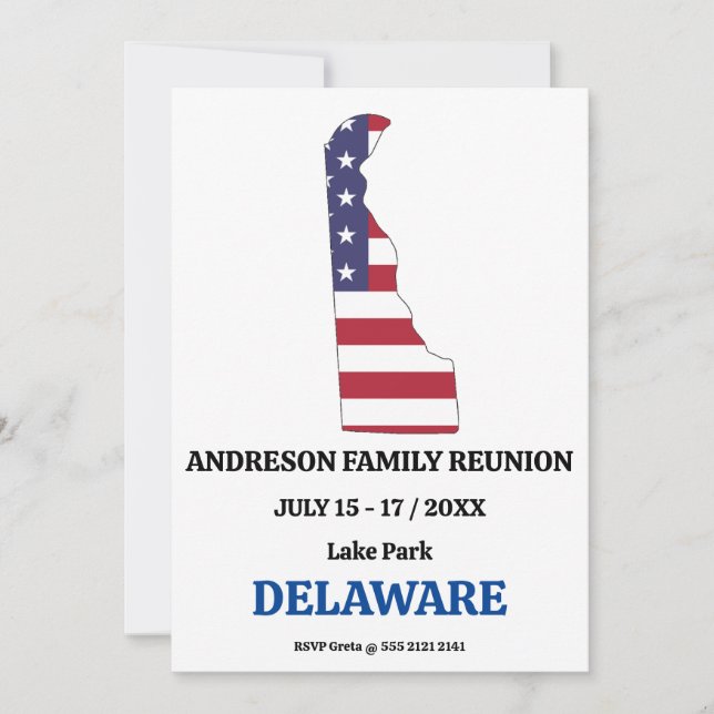 Family Wiedersehen 🎉 DELAWARE Staat Map USA Flag Einladung (Vorderseite)