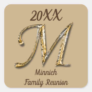 Family Wiedersehen Eleganter Gold Letter M Monogra Quadratischer Aufkleber