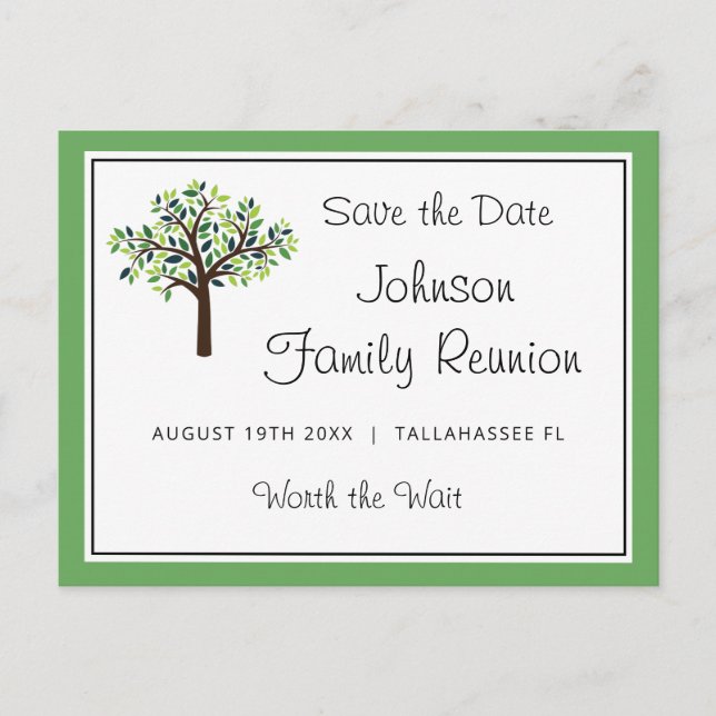 Family Wiedersehen Family Tree Save the Date Postk Postkarte (Vorderseite)