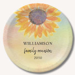 Family Wiedersehen farbig Pappteller<br><div class="desc">Diese Wiedersehen-Papierplatte der Familie ist mit einer gelben Sonnenblume auf einem Aquarellboden dekoriert. Einfach anpassbar. Verwenden Sie die Option Weitere anpassen, um die Textgröße, den Stil oder die Farbe zu ändern. Weil wir unsere Kunstwerke erstellen, werden Sie dieses exakte Bild von anderen Designern nicht finden. Original Wasserfarbe © Michele Davies....</div>