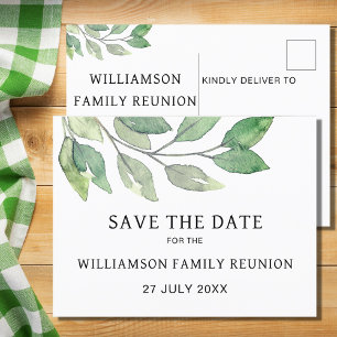 Family Wiedersehen Greenery Save the Date Ankündigungspostkarte