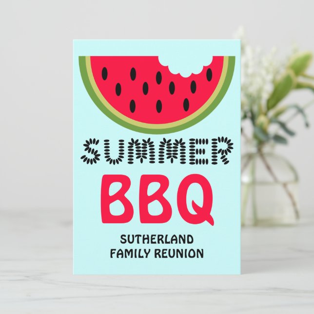 Family Wiedersehen GRILLEN Watermelon and Seeds Einladung (Stehend Vorderseite)
