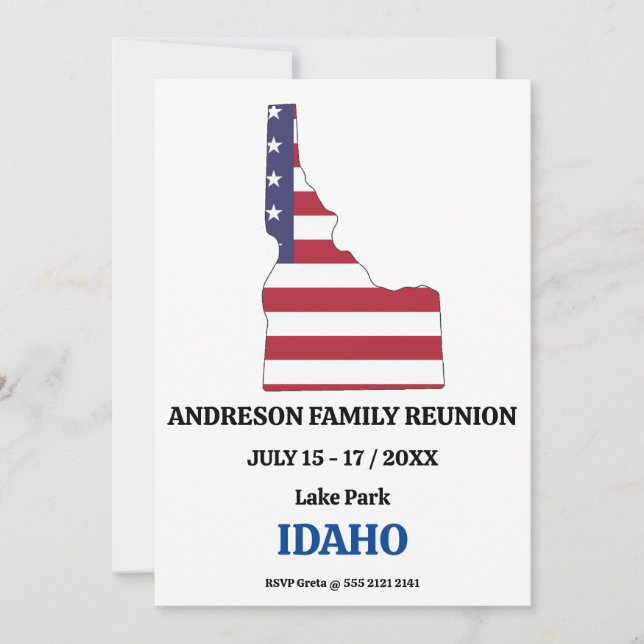 Family Wiedersehen 🎉 IDAHO Staat Map USA Flag Einladung (Vorderseite)