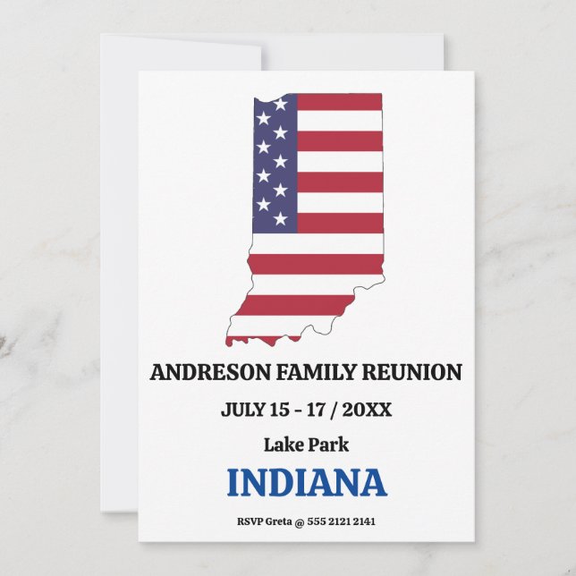 Family Wiedersehen 🎉 Indiana Staat Map USA Flag Einladung (Vorderseite)