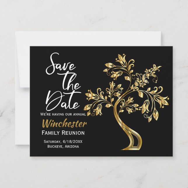 Family Wiedersehen Modern Gold Tree Save the Date (Vorderseite)