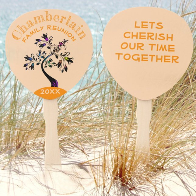 Family Wiedersehen Modern Multicolor-Blumenbaum Fächer (Use the colorful tree hand fans as table decor, fans or keepsakes from your next family reunion.)