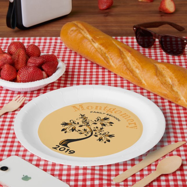 Family Wiedersehen Moderner Orange- und Schwarzer  Pappteller (Picknick)