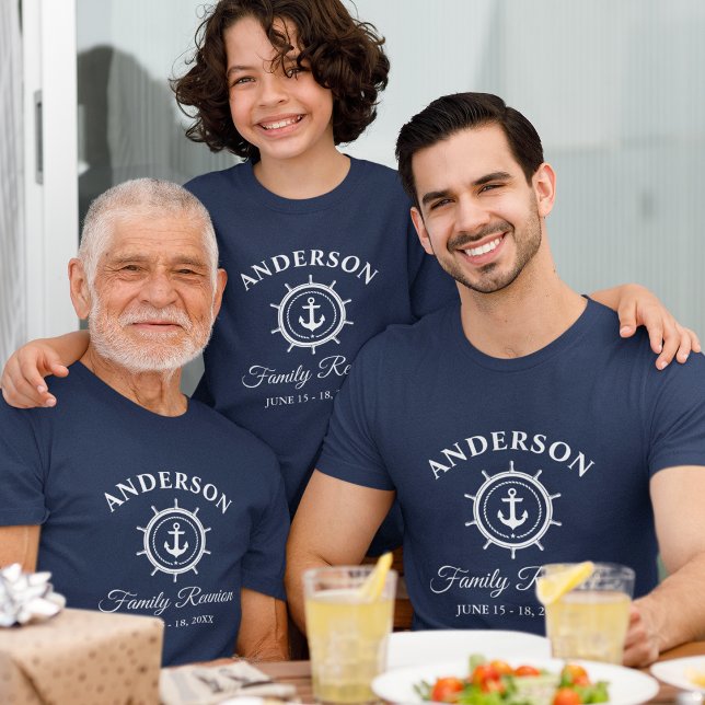 Family Wiedersehen Nautical Anchor Helm Blue Tri-Blend Shirt (Customize to change text size. Choose from a variety of shirt colors and styles.)