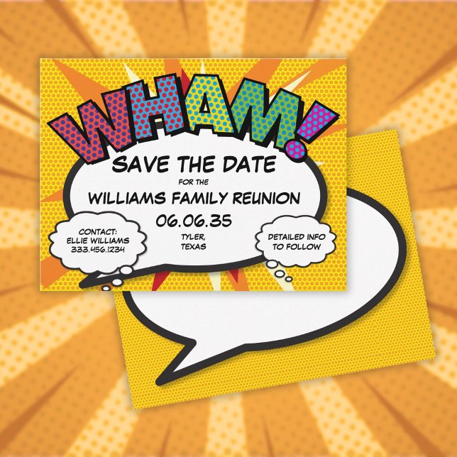 Family Wiedersehen Party Moderner Spaß  Ankündigungspostkarte (Family Reunion Party Save the Date Modern Fun Announcement Postcard)