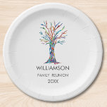 Family Wiedersehen Rainbow Family Tree Pappteller<br><div class="desc">Fügen Sie diese stilvollen Wiedersehen-Papier-Teller der Familie zu Ihrem Party-Dekor hinzu. Sie haben einen Stammbaum in den Farben des Regenbogens. Passen Sie sie mit Ihrem Familiennamen und dem Jahr an. Dieses einzigartige Design ist ein Ausdruck meines Mosaiks "Family Tree", das aus winzigen Glasstücken in lebhaften Farben hergestellt wurde. Original Mosaik...</div>