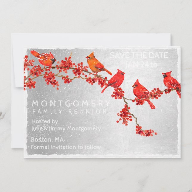 Family Wiedersehen Red Kardinal Winter Save The Date (Vorderseite)