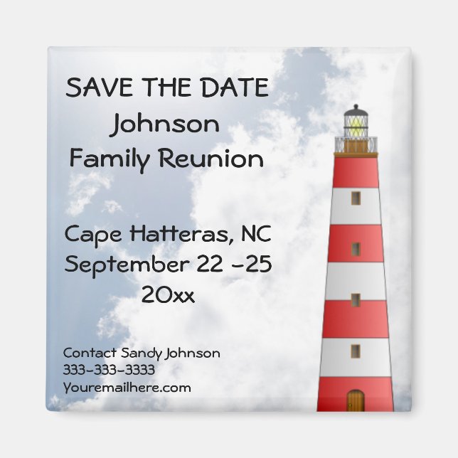 Family Wiedersehen Save the Date Beach Lighthouse  Magnet (Vorne)