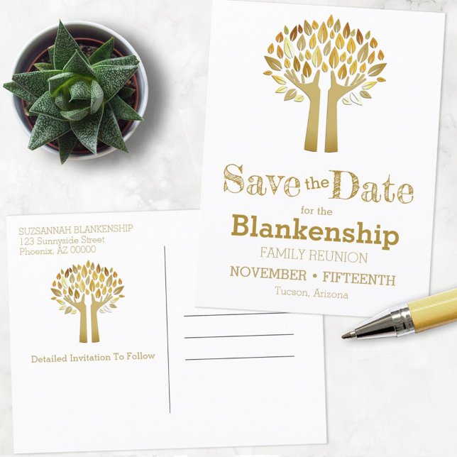 Family Wiedersehen Save the Date drei Blätter aufl Ankündigungspostkarte (Von Creator hochgeladen)