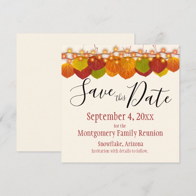 Family Wiedersehen Save the Date Fall Aspen Blätte (Vorne/Hinten)