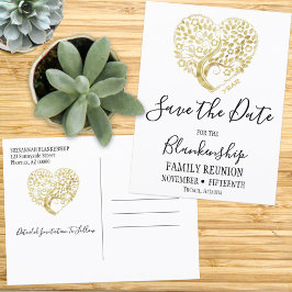Family Wiedersehen Save the Date Gold Heart Tree W Ankündigungspostkarte