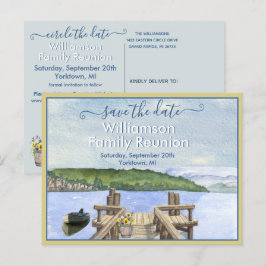 Family Wiedersehen Save the Date Lake Dock QR Code Ankündigungspostkarte