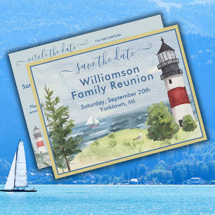 Family Wiedersehen Save the Date Lighthouse QR-Cod Ankündigungspostkarte