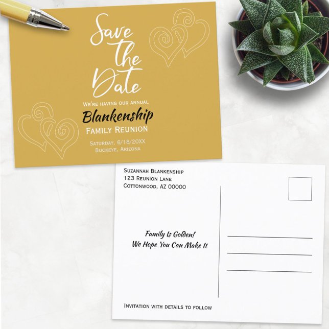 Family Wiedersehen Save the Date Verlinkte Weiße H Ankündigungspostkarte (Von Creator hochgeladen)