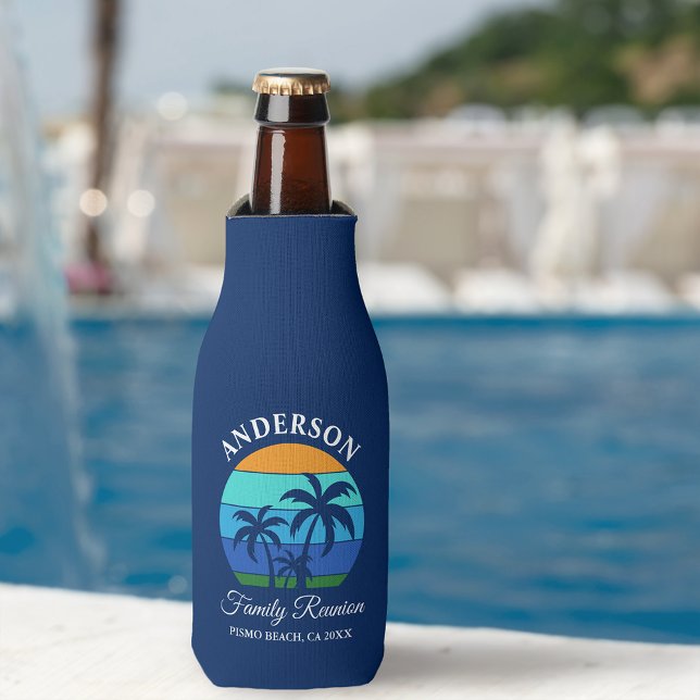 Family Wiedersehen Summer Beach Palm Trees Blue Flaschenkühler (Customize to change text size or text style.)