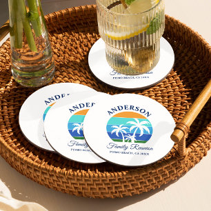 Family Wiedersehen Summer Beach Palmen Runder Pappuntersetzer