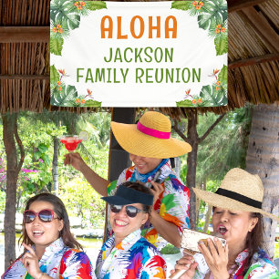 Family Wiedersehen Tropical Palm Luau Watercolor Banner