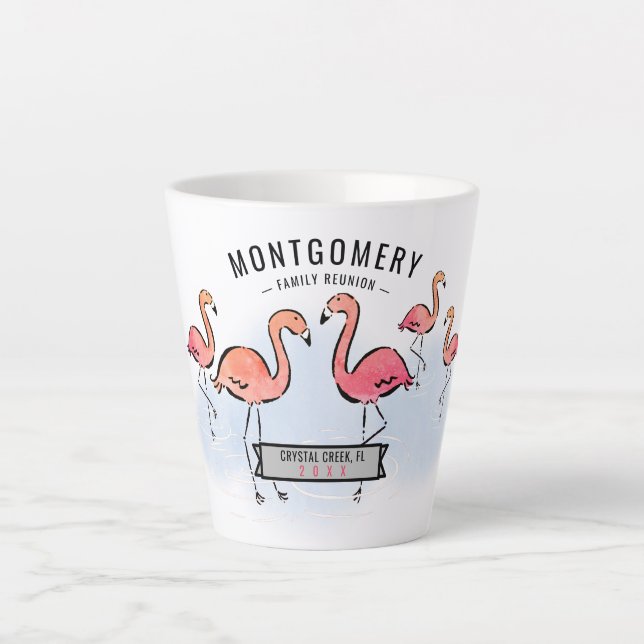 Family Wiedersehen Tropical Pink Flamingo Individu Milchtasse (Vorderseite)